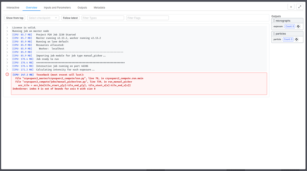 Manual picking fails to run Particle Picking CryoSPARC Discuss