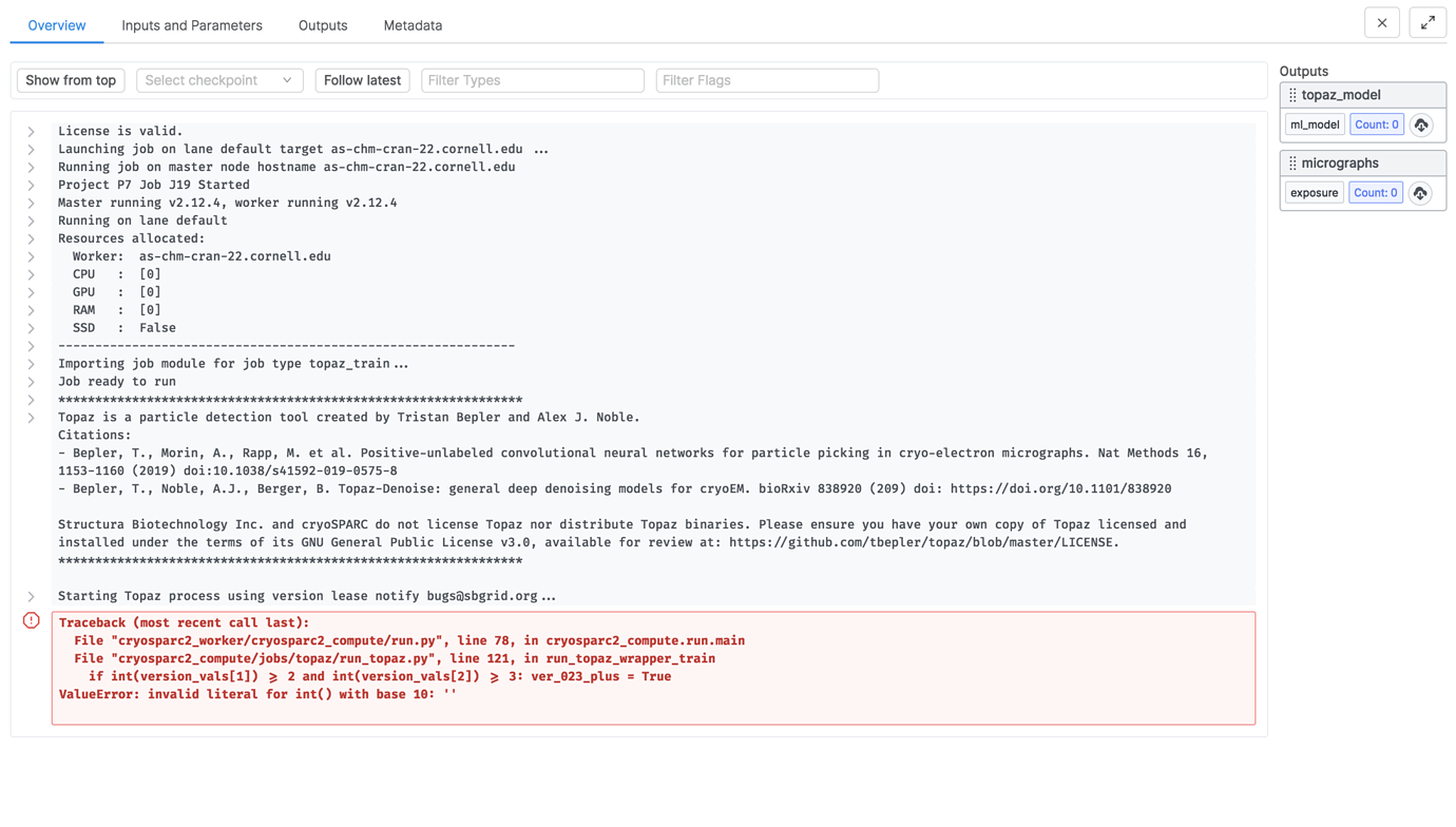 Topaz Train error invalid literal for int() with base 10