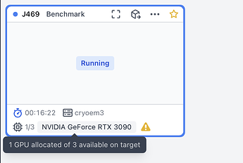 Benchmark job card hovering over the allocated GPU
